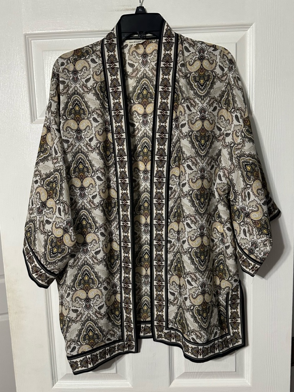 Max Studio Paisley-Print Open-Front Kimono in Neutral Hues